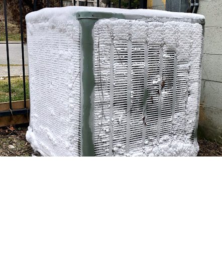 A frozen outdoor AC unit.