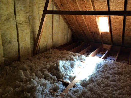 Insulation in a home's attic.